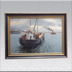 Feindahl ? (unl. signiert): „Forelle Altenwerder“ Ölgemälde, gerahmt, 75 cm x 105 cm, 1580,- €