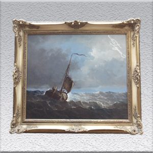 Seemann: Kutter in stürmischer See Ölgemälde, gerahmt mit Barockrahmen, 64 cm x 74 cm, 690,- €