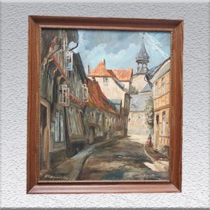 Razilack ? (unleserlich signiert): Goslar-Schlüchtegasse Ölgemälde, altgerahmt, 73 cm x 63 cm, 399,- €