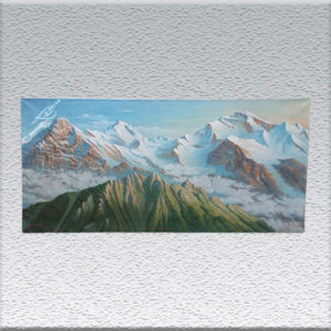 Professor W. Minetti: Alpenpanorama, Berner Oberland Ölgemälde, ungerahmt, 60 x 130 cm 250o,- €