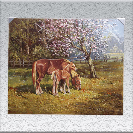 August A. Wendehals / Stute mit Fohlen, Ölgemälde, ungerahmt, 60 x 70 cm 950,- €