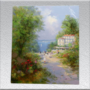 H. J. Menzinger Hotel am See Ölgemälde, ungerahmt, 70 cm x 60 cm, 870,- €