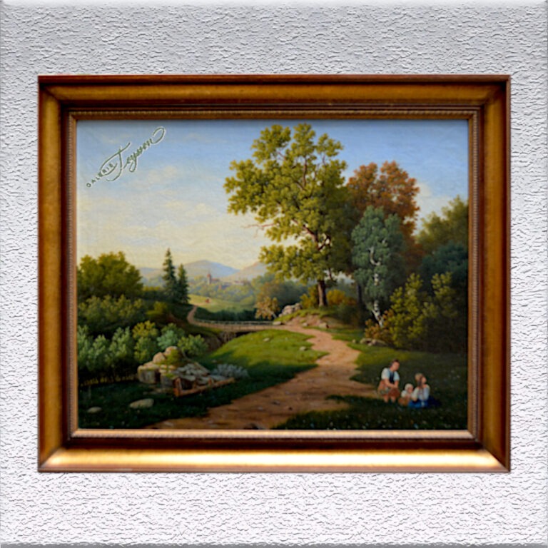unsigniert: romantische Landschaft im Biedermeier-Stil